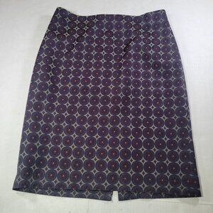 Ann Taylor Women Blue & Burgundy Geometric Design Patterned Pencil Skirt Size 0